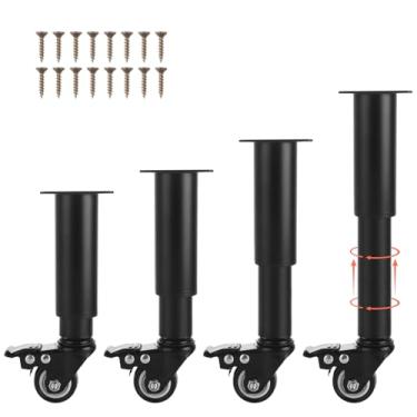 Imagem de WOPPLXY 4 peças de pernas de móveis ajustáveis de metal de 17 a 25 cm com rodas giratórias, pernas de suporte de substituição resistentes, pernas de metal para mesa com rodas para armário/sofá/cama