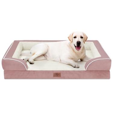 Imagem de Comfort Expression Cama ortopédica impermeável para cães de raça jumbo, sofá lavável em PV para animais de estimação com capa removível e fundo antiderrapante (jumbo, rosa)