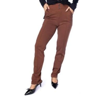 Imagem de Calça Feminina Bruna e Bia Reta com Barra Dobrada Marrom-Feminino