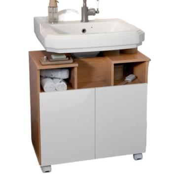 Imagem de Gabinete Para Pia Encaixe No Banheiro Com 2 Portas(Branco Canela)
