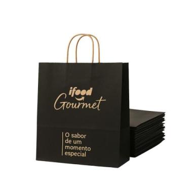 Imagem de Kit 100 Sacola de Papel IFood Gourmet  32x28x17,5 cm