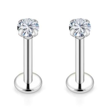 Imagem de Vqoxaggi Piercing Tragus Labret Medusa 16G Joias de Zircônia Cúbica Rosqueada Interna de Aço Inoxidável Piercing de Concha Monroe Anéis Labiais Diferentes Tamanhos Diferentes Cartilagem Prego Helix