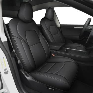 Imagem de IKABEVEM Capas de assento de carro Tesla Model Y de ajuste personalizado para 2020, 2021, 2022, 2023, 2024, 2025 e 2026 - 5 capas de assento de couro sintético compatíveis com airbag à prova d'água