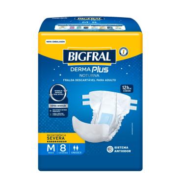 Imagem de Fralda Adulto Bigfral Derma Plus Noturna M Unissex 8 Unidades