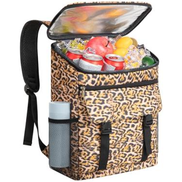 Imagem de Mochila térmica térmica macia à prova de vazamento, 30 latas, refrigeradora, portátil, piquenique, acampamento, praia, caminhadas, churrasco, almoço para homens e mulheres - estampa de leopardo