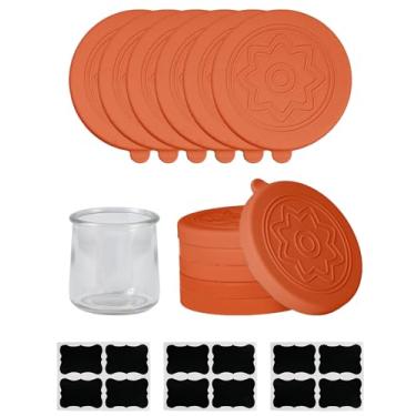 Imagem de TERESRY Pacote com 12 tampas de silicone para iogurte Oui com 8 etiquetas, tampas de grau alimentício para potes de iogurte Oui de 142 g, tampas de silicone reutilizáveis perfeitas para garrafa de