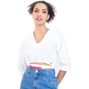 Imagem de Blusa Onça Preta Cropped Bufante VE23 Off White Feminino-Feminino