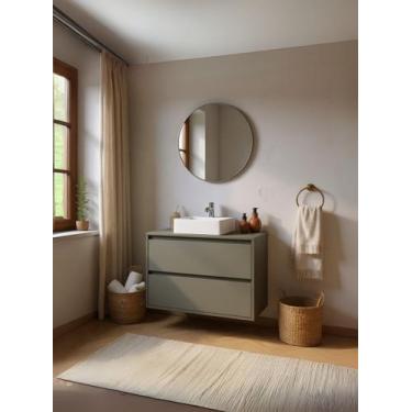 Imagem de Gabinete para Banheiro com Cuba e Espelho Redondo 80cm Mdf Verde Dubai