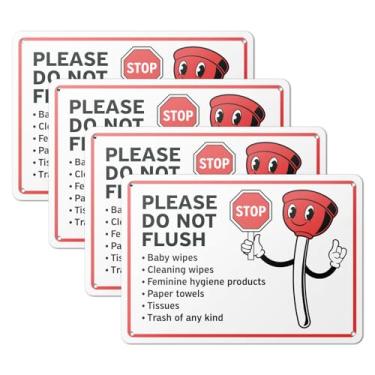 Imagem de 101SignCity Placa "Please Do Not Flush" para banheiros, escritórios, hotéis, Airbnb e residências - alumínio de 25,4 x 17,8 cm, pacote com 4
