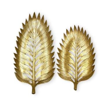 Imagem de 2 Centro De Mesa Folha Dourado Resina Adorno Decoração - Paraiso Ilumi