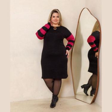 Imagem de Vestido Midi Frio Manga Longa Inverno Lanzinha Plus Size - Rosana Farc
