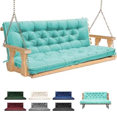 Imagem de PITCTCHIC Almofadas de balanço para varanda, almofadas de substituição para balanço ao ar livre, 3 lugares com encosto, almofada de banco impermeável espessa com laços para pátio, exterior, quintal e