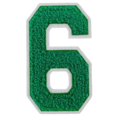 Imagem de 1 peça de adesivos de números de chenille verde de 10 cm, adesivos de ferro para chapéus, bolsas, mochilas, jeans, par com letras universitárias grandes iniciais, acessórios DIY (verde 6)