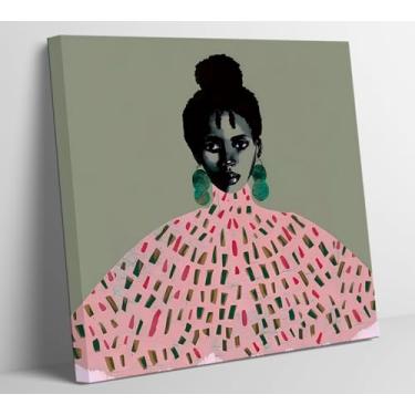 Imagem de Arte de parede de mulher negra emoldurada moderna tela afrocêntrica decoração de parede cultura negra moda abstrata rosa e verde pinturas impressas pôsteres de meninas negras para quarto, sala de