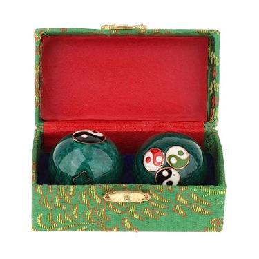 Imagem de YIJU Bolas de massagem de 2 peças, bolas de handebol chinesas com caixa de armazenamento, bolas de baoding portáteis reutilizáveis duráveis, bolas de saúde, Gossip Green