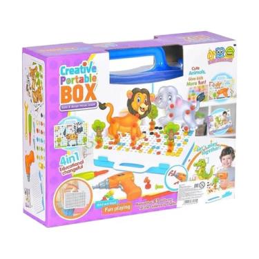 Imagem de CREATIVE PORTABLE BOX 198 PEÇAS - BRINQUEDO EDUCATIVO BLOCOS DE MONTAR INFANTIL - MALETA COM PARAFUSAREIRA E CARTELAS DE ANIMAIS PARA MONTAGEM