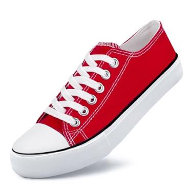 Imagem de Tênis unissex de lona casual de cano baixo com cadarço para mulheres e homens, confortável, leve, clássico, moderno, popular 2024, Zapatillas Casual De Lona De Moda para Hombre Y Mujer, Vermelho, 12