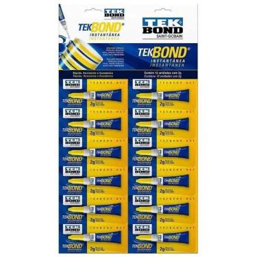 Imagem de 4 Cartelas Com 12 Colas Instantânea Multiuso Tek Bond 2 Gr