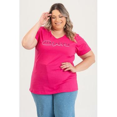 Imagem de T-shirt Feminina Plus Size em Malha Algodão c/ Estampa "TREND SETTER C