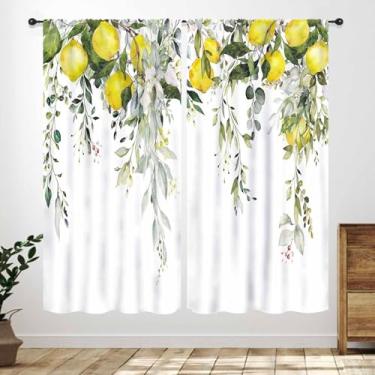 Imagem de Cortinas de janela de cozinha com limão amarelo, folhas botânicas de eucalipto, ervas, frutas, frutas, rurais, fazenda, primavera, verão, quarto, sala de estar, banheiro, 2 painéis, 139 x 163 cm