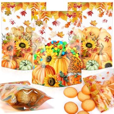 Imagem de Capoda 100 peças de sacos de presente de outono, lacráveis, transparentes, lacrados, folhas de bordo, sacos de plástico, bolsas de lembrancinhas de abóbora para outono, férias, outono, festa, doces