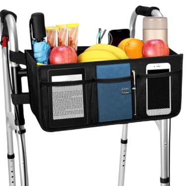 Imagem de AUSTYLCO Cesta de andador com suporte de copo, bolsa dobrável, armazenamento de grande capacidade, nunca tomba, cesta de armazenamento à prova d'água para idosos (preto)