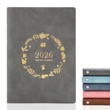 Imagem de KaiRuiYing Caderno de agenda recarregável A5 tamanho 6 anéis de couro PU diário com bolsos, divisórias, refil de papel (grinalda - cinza)