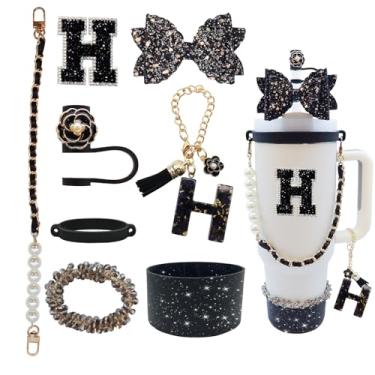 Imagem de Conjunto de acessórios de copo de 8 peças para copo Stanley de 30 e 1,332 g com alça, incluindo topo de palha, bota, alça de alça de garrafa de água, decoração de arco de palha, pulseiras, pingente de