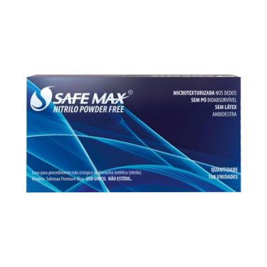 Imagem de Luva Nitrílica Sem Pó Azul Safemax Tamanho M Alta Resistência e Confor