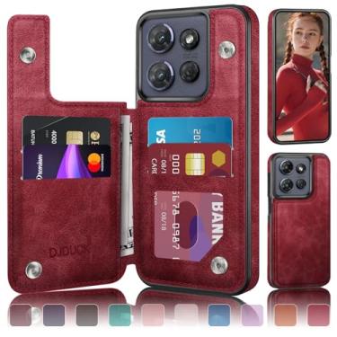 Imagem de DJDUCK Capa carteira projetada para Moto G Power/Play 2025 com suporte para cartão, [capa de fecho magnético] [proteção de couro com bloqueio de RFID] à prova de choque feminina e masculina para Moto