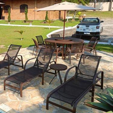 Imagem de Kit Móveis Piscina Mesa 1,40m Giratória, 6 Cadeiras e 2 Espreguiçadeir