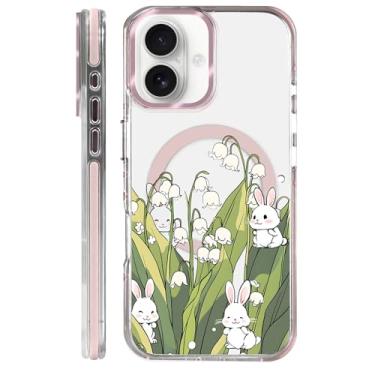Imagem de Yuning419 Capa para iPhone 16 Plus, compatível com Magsafe, capa transparente com proteção total da câmera para meninas e mulheres, capa magnética protetora à prova de choque - Campanula Bunny
