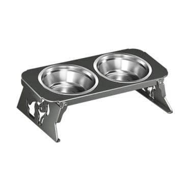 Imagem de Fenteer Tigelas elevadas para cães Tigelas de aço inoxidável Versáteis para cães pequenos Pratos de comida estáveis Tigela elevada dobrável antiderrapante, Cinza