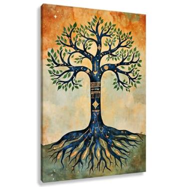 Imagem de Árvore da Vida Arte de Parede Impressão em Tela Decoração Harmonia da Vida Verde Azul Sala de Estar Símbolos Natureza 40x60cmx1