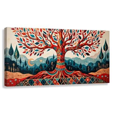 Imagem de Árvore da Vida Arte de parede Impressão em tela Cores vibrantes Natureza Paisagem Símbolo espiritual Decoração de sala de estar 60x30cmx1