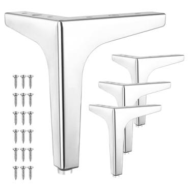Imagem de Eumtenr 4 peças de pernas de móveis de metal de 12 cm, pernas de sofá de estilo moderno, pés triangulares cromados polidos para mesa, armário, sofá, poltrona, cadeira DIY - com protetores de piso de