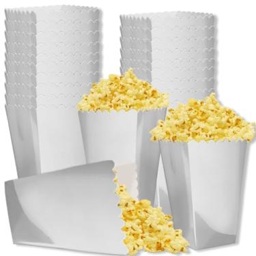 Imagem de 24 caixas de pipocas prateadas 5 x 11,4 x 6,9 cm mini caixas de pipoca recipiente de pipoca de papelão para festa sacos de pipoca descartáveis lanches