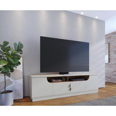 Imagem de Rack Bancada para TV até 75” Santorini 2.0 4 Portas 2 Nichos Tampo 25mm Puxador Dourado Fosco