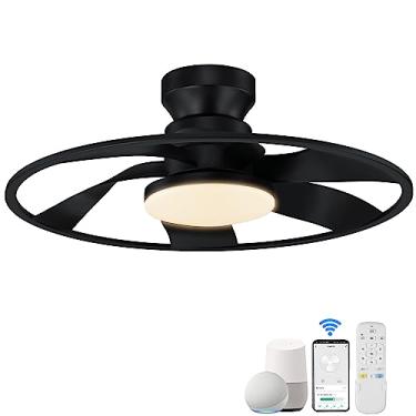 Imagem de Hoenofly Ventoinhas de teto inteligentes de baixo perfil de 56 cm com controle remoto de luzes, motor CC silencioso, ventilador de teto com montagem embutida sem pás controlado pelo aplicativo WiFi
