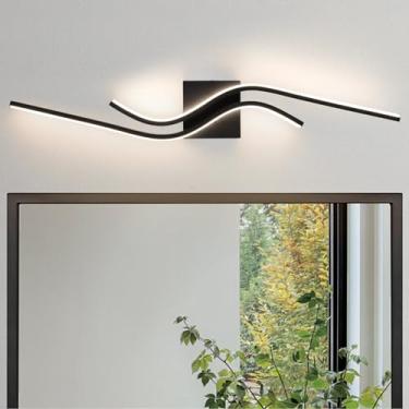 Imagem de Sovinzert Luzes de LED modernas de 79 cm para banheiro moderno 4000K luminárias de banheiro pretas sobre espelho luzes de arandela de parede para sala de estar