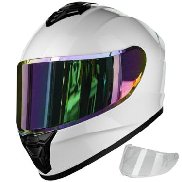 Imagem de Auboa Capacetes de motocicleta para adultos, homens e mulheres, capacete de corrida de bicicleta de rua leve DOT com viseira extra transparente modelo AU-T801 branco, grande