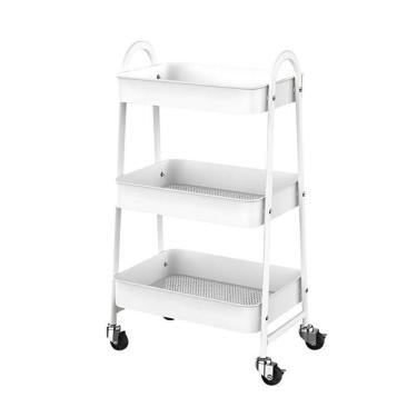 Imagem de Prateleira Branca De Metal Multiuso 3 Andares Com Rodinhas