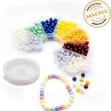 Imagem de Kit Nuvem Arco-Íris Pérola 6mm 560pçs Cores Diversas Infantil Pulseira