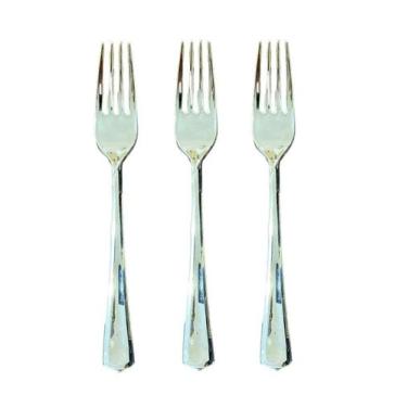 Imagem de Garfos Refeição Descartáveis Luxo Plástico Prata 18Cm-100Un - Blook
