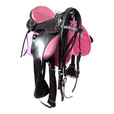 Imagem de Sela Australiana De Arco Preta e Rosa Infantil Luxo 12 Polegadas + Ace