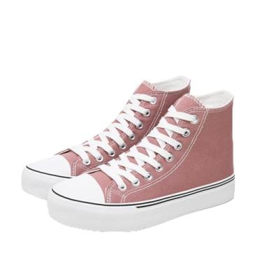 Imagem de Iarus Tênis feminino de lona de cano alto branco para mulheres, preto, moderno, casual, sapatos para caminhada, Magenta, 39