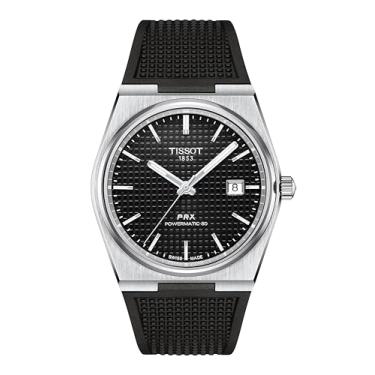 Imagem de Tissot Relógios automáticos masculinos PRX Powermatic 80 316L caixa de aço inoxidável, preto, borracha, 12 (T1374071705100), Preto, Moderno