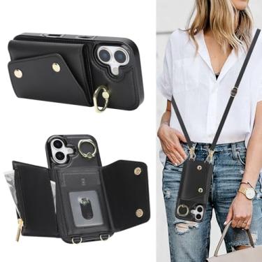 Imagem de MRRSIWEI Capa transversal para APP 107 com suporte para cartão, carteira com cordão removível, alça de pulso à prova de choque com suporte, capa feminina para IPE 107. Bolsa tiracolo preta
