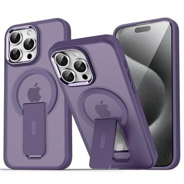 Imagem de Capa magnética translúcida fosca original com suporte para iPhone 15, 14, 13, 12, 11 Pro Max, com suporte para celular e carregador sem fio (para iPhone 13 Pro/roxo escuro)