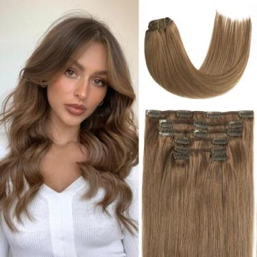 Imagem de Extensões de cabelo Honsoo Ash Brown Real Human Hair 70g 7 unidades
